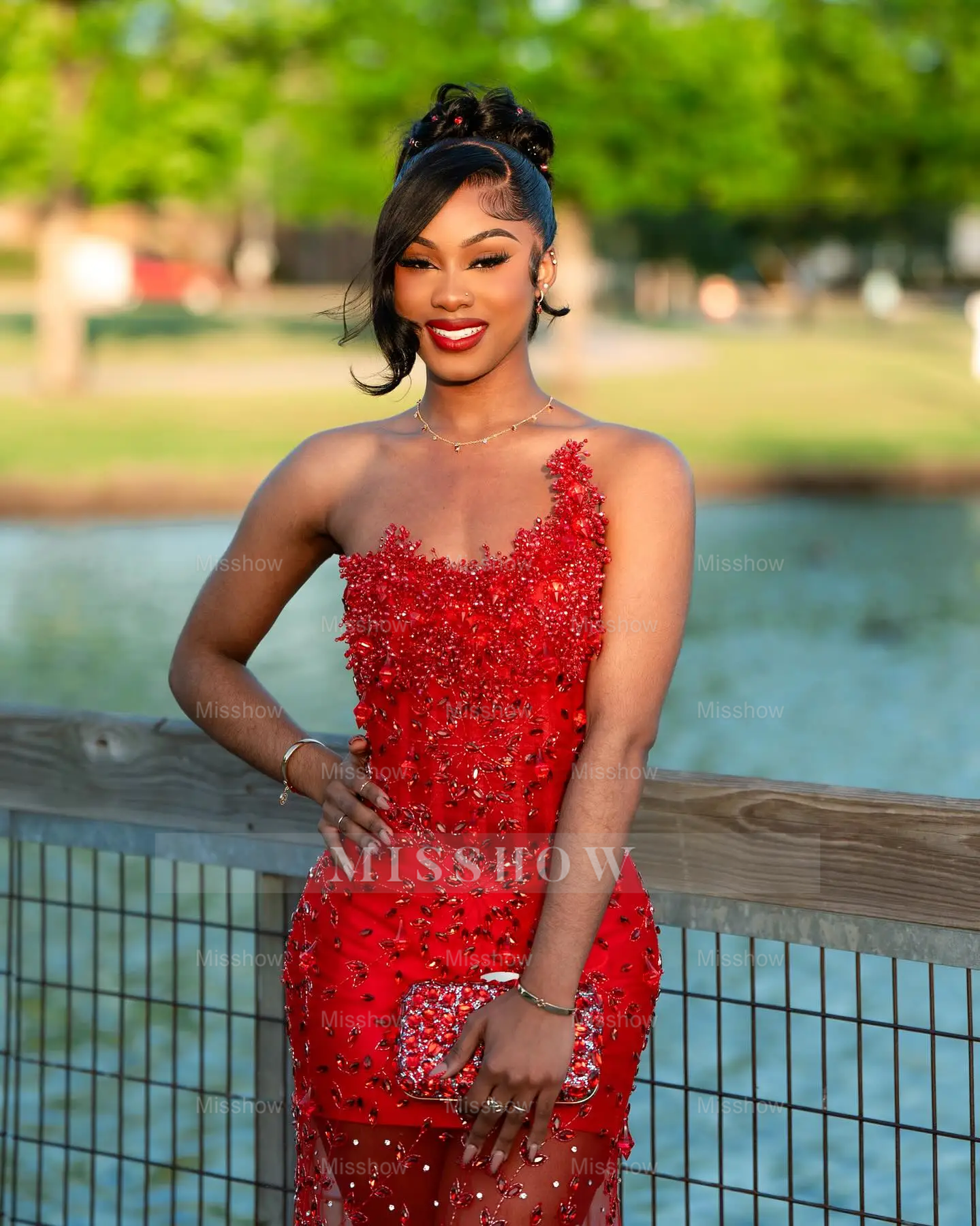 Gorgeous Long Red Sheer Beaded Strapless Mermaid Prom Dress with Rhinestones Gorgeous Long Red Sheer Beaded Strapless Mermaid Prom Dress with Rhinestones