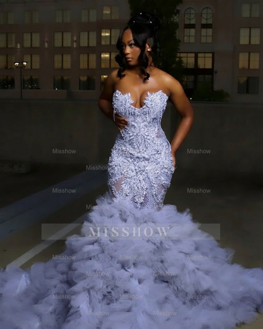 Wisteria strapless ruffled mermaid prom dress