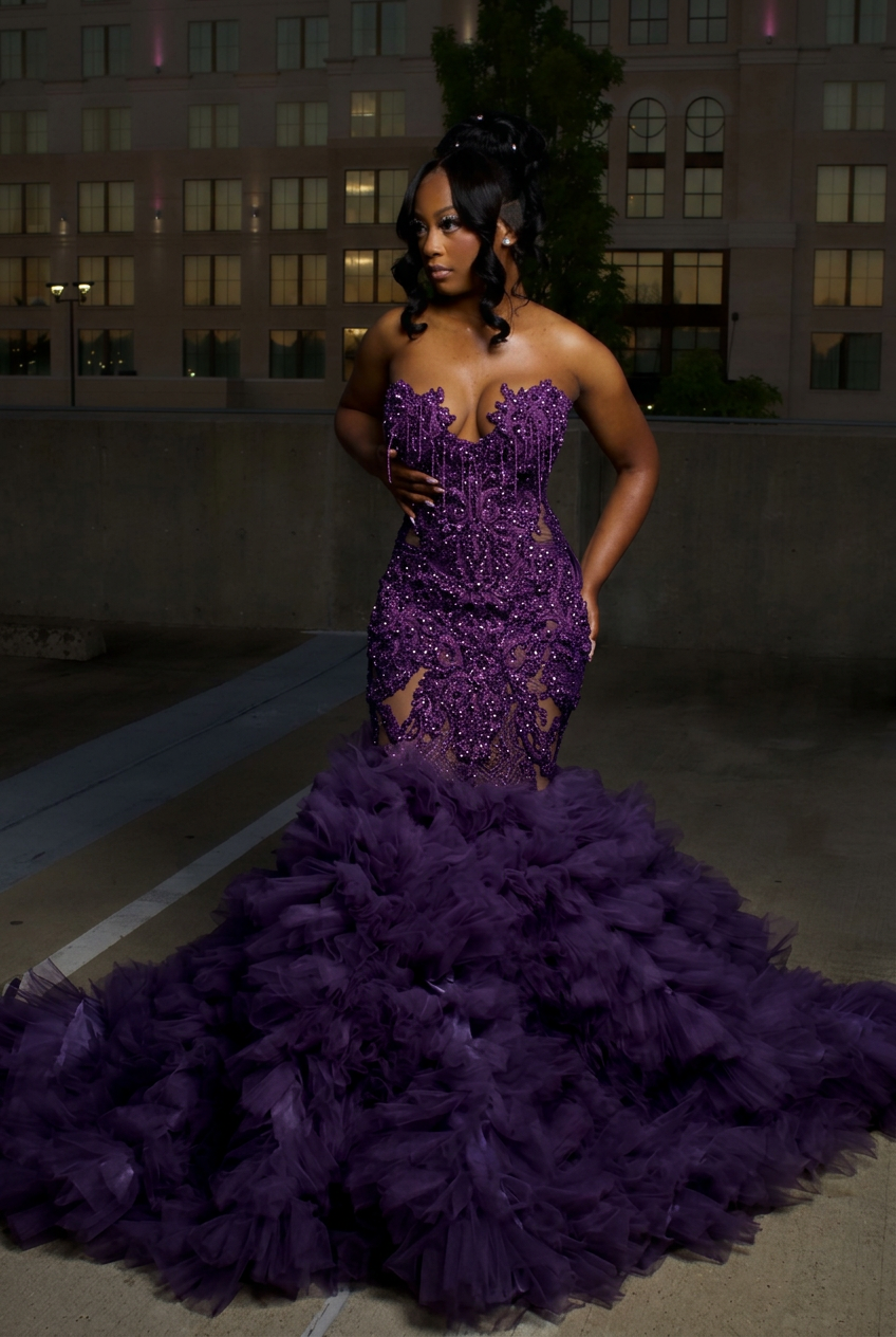 Regency strapless ruffled mermaid prom dress