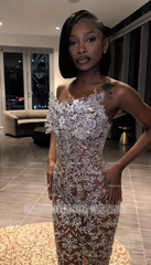 Gorgeous Long Silver Strapless Beaded Mermaid Sleeveless Prom Dress with Rhinestones