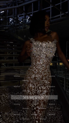 Gorgeous Long Silver Strapless Beaded Mermaid Sleeveless Prom Dress with Rhinestones