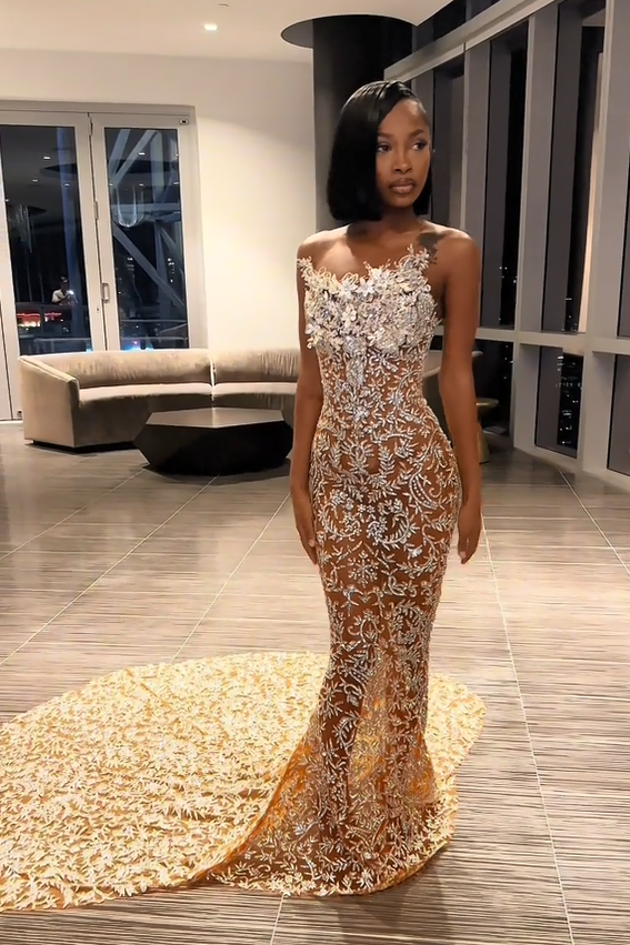 Gorgeous Long Silver Strapless Beaded Mermaid Sleeveless Prom Dress with Rhinestones