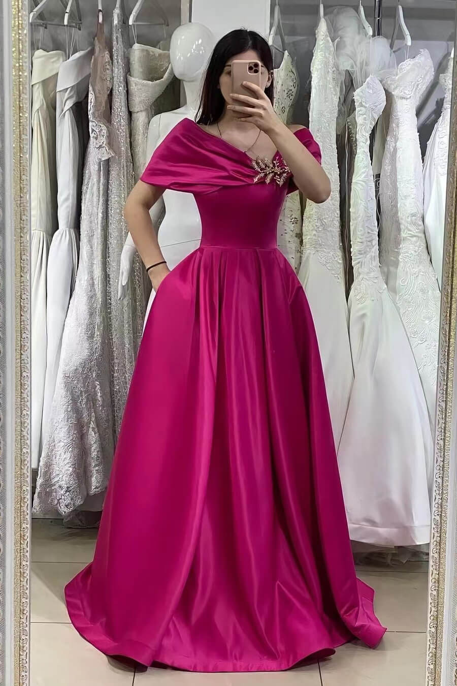 Gorgeous Off the Shoulder Mermaid A Line Formal Dress With Beadings Fuchsia