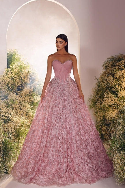 Gorgeous Pink A-Line Sweetheart Beaded Sleeveless Long Tulle Evening Dresses With Appliques And Pearls