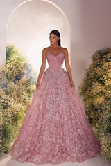 Gorgeous Pink A-Line Sweetheart Beaded Sleeveless Long Tulle Evening Dresses With Appliques And Pearls