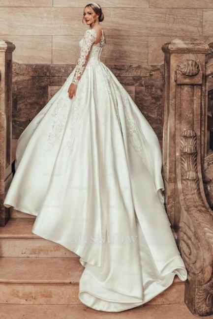 Gorgeous Princess A-line Satin Lace Wedding Dresses With Long Sleeves Gorgeous Princess A-line Satin Lace Wedding Dresses With Long Sleeves
