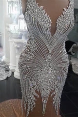 White v-neck rhinestone mermaid wedding dress
