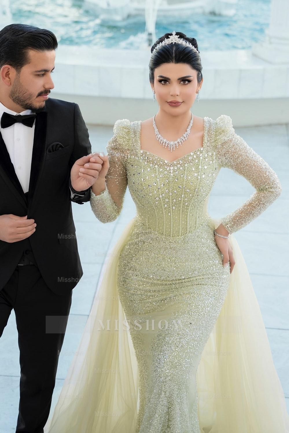 Daffodil square rhinestone mermaid prom dress