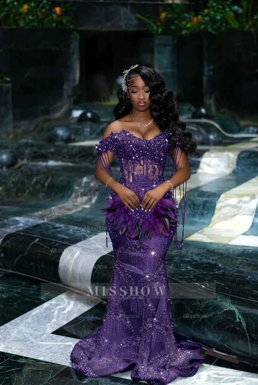 Regency off-the-shoulder rhinestone mermaid prom dress