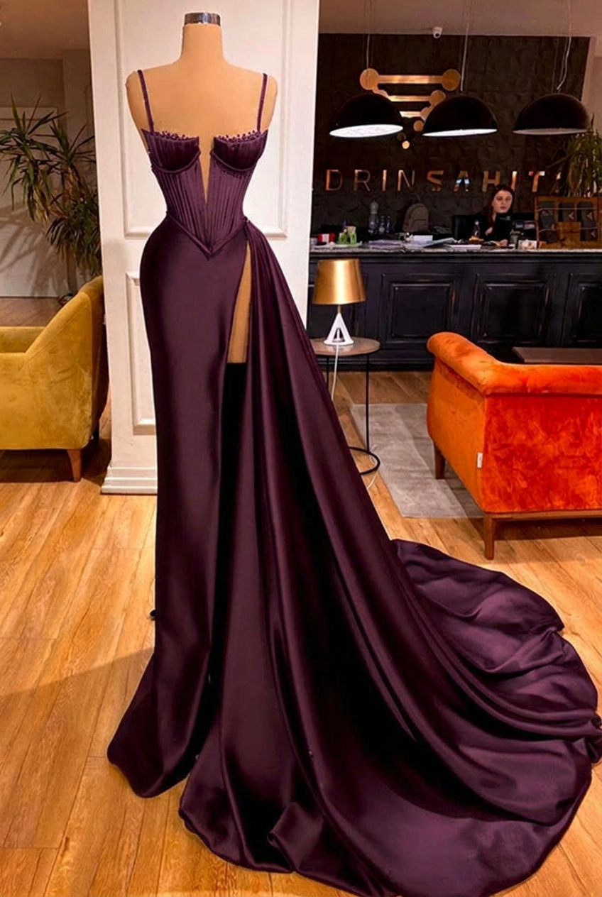 Grape sweetheart split-front mermaid prom dress