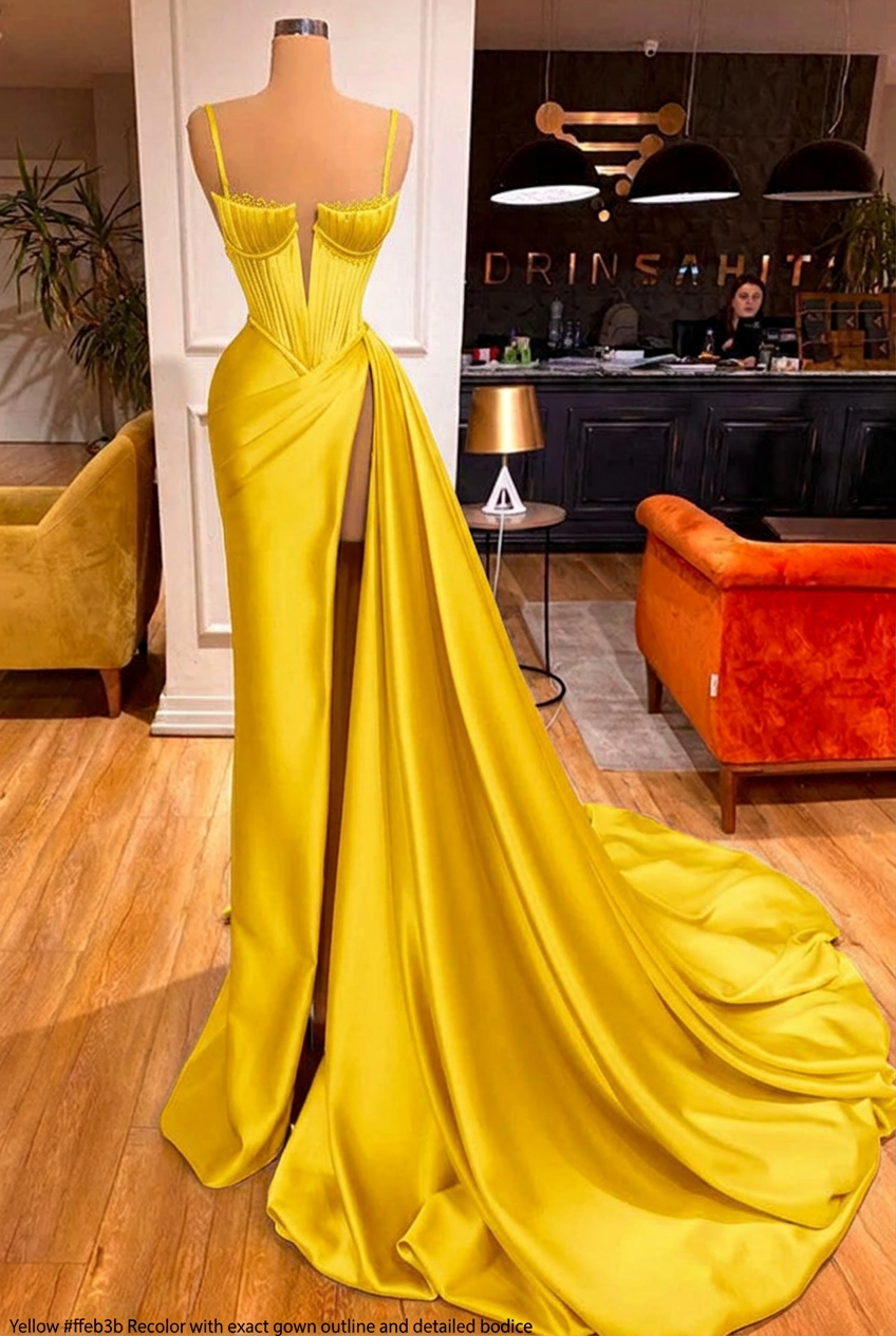 Yellow sweetheart split-front mermaid prom dress