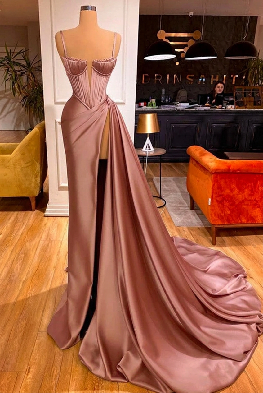 Dusty rose sweetheart split-front mermaid prom dress