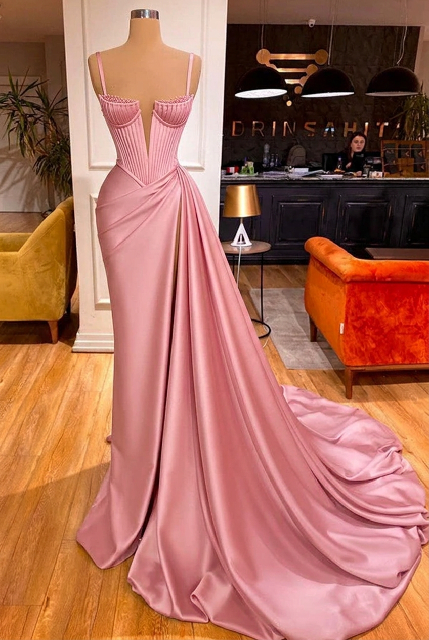 Candy pink sweetheart split-front mermaid prom dress