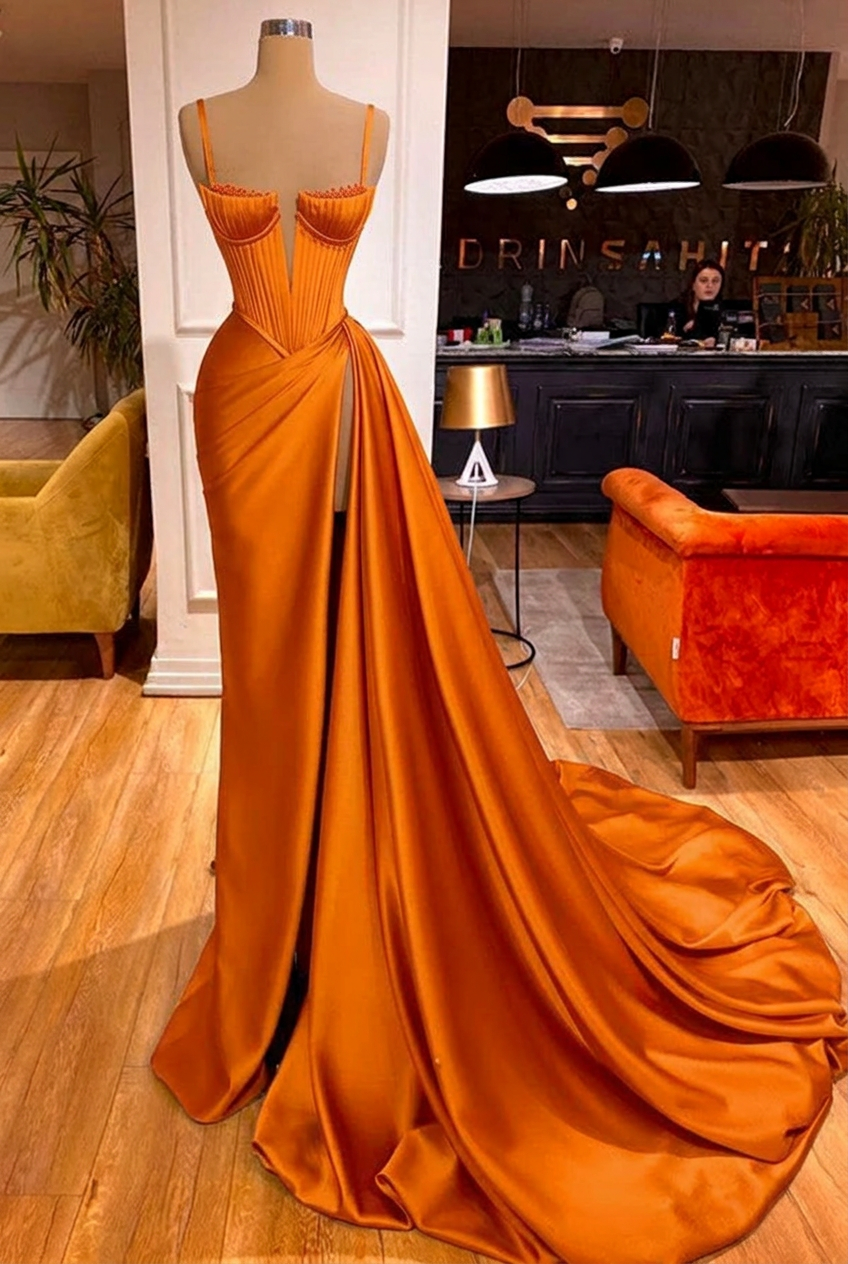 Orange sweetheart split-front mermaid prom dress