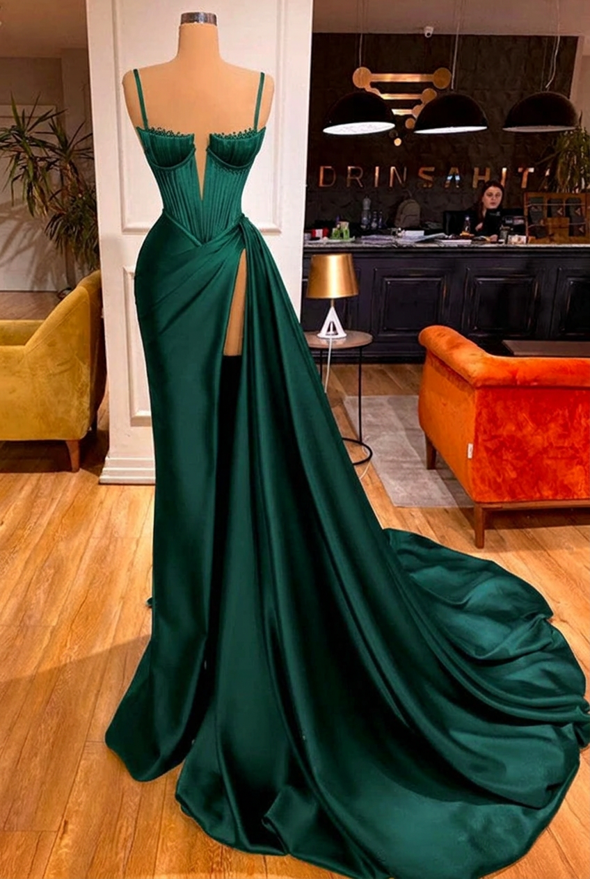 Dark green sweetheart split-front mermaid prom dress
