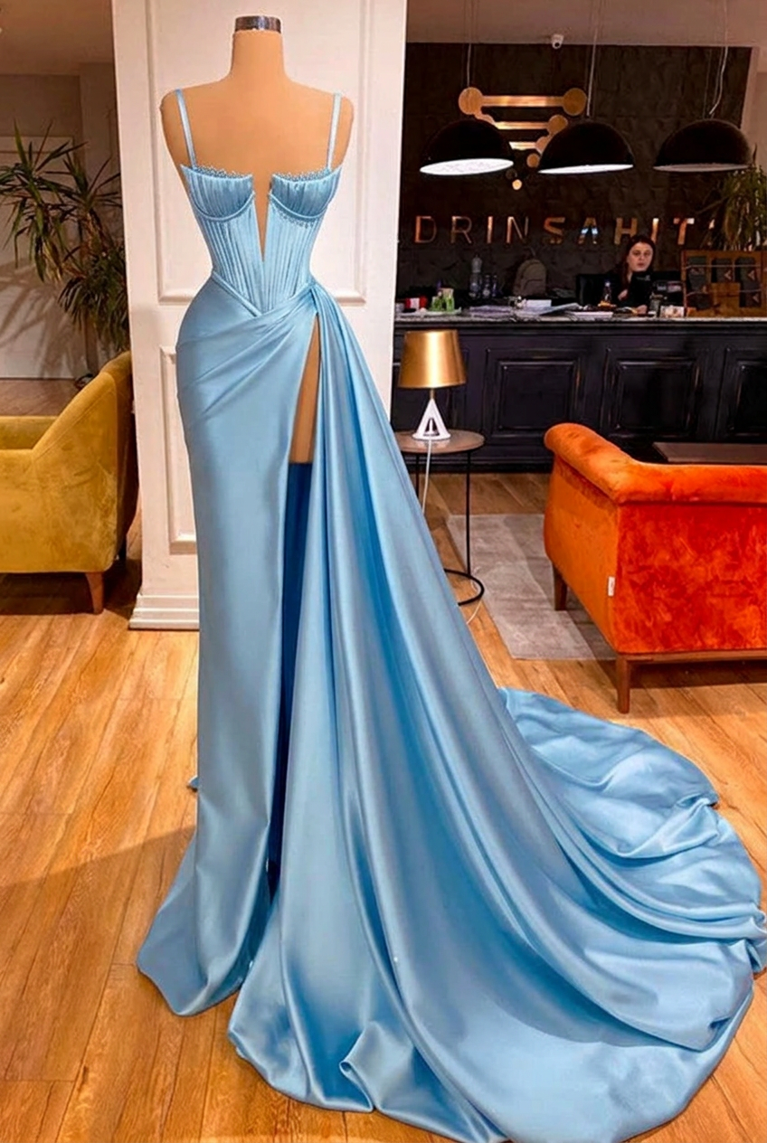 Light blue sweetheart split-front mermaid prom dress