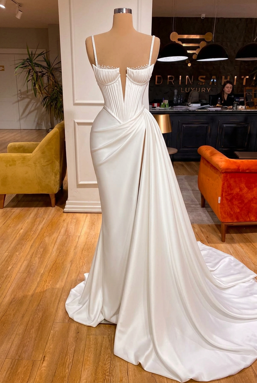 White sweetheart split-front mermaid prom dress