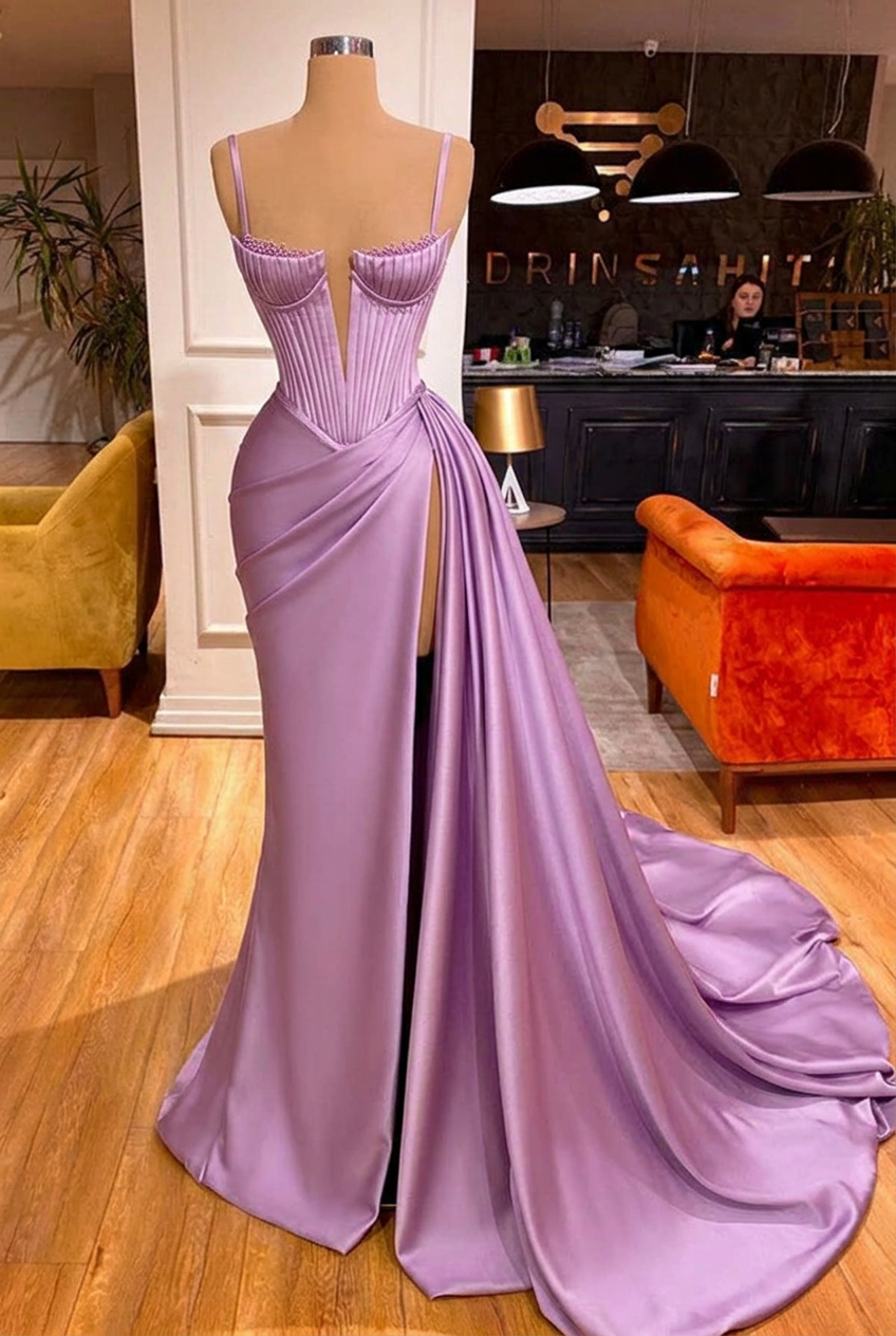 Lilac sweetheart split-front mermaid prom dress