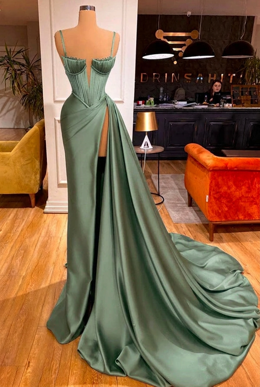 Dusty sage sweetheart split-front mermaid prom dress