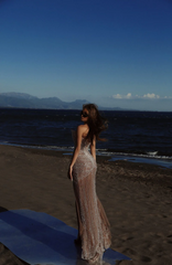 Gorgeous V-Neck Sleeveless Sexy Beaded Prom Dress with Front Slit