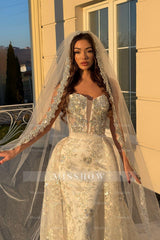 Gold strapless rhinestone mermaid wedding dress