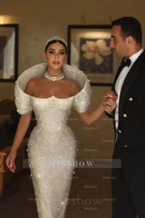 Gorgeous White Glitter Sequins Mermaid Wedding Gown Sweetheart Long Bridal Dress