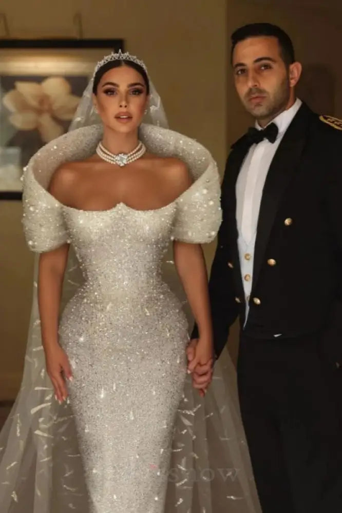 Gorgeous White Glitter Sequins Mermaid Wedding Gown Sweetheart Long Bridal Dress