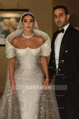 Gorgeous White Glitter Sequins Mermaid Wedding Gown Sweetheart Long Bridal Dress