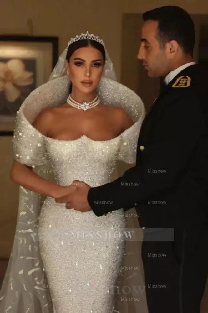 Gorgeous White Glitter Sequins Mermaid Wedding Gown Sweetheart Long Bridal Dress