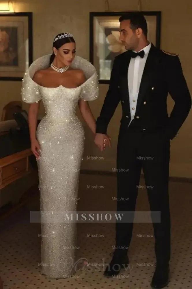 Gorgeous White Glitter Sequins Mermaid Wedding Gown Sweetheart Long Bridal Dress