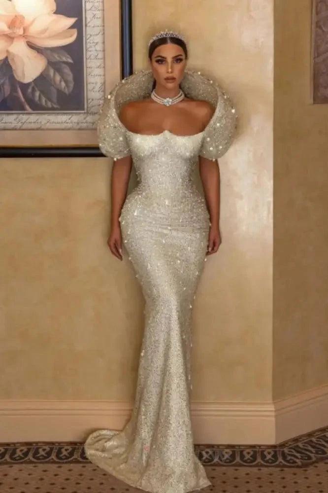 Gorgeous White Glitter Sequins Mermaid Wedding Gown Sweetheart Long Bridal Dress