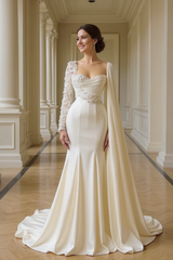 Gorgeous White Sweetheart Long Sleeves Beading Mermaid Prom Dresses