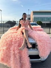 Gorgeous Long Pink Mermaid Sleeveless Beading Pearls Prom Dress with Slit