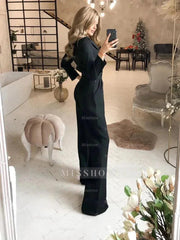 Graceful V-Neck Long Sleeves Black Jump Suit