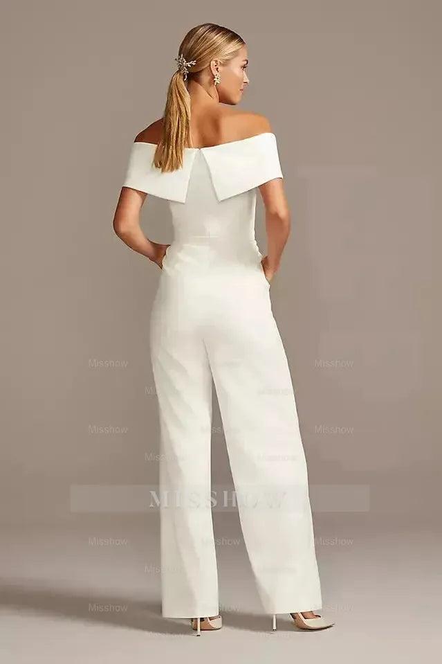 Graceful White Off-the-Shoulder Sleeveless Strapless Long Jump Suit