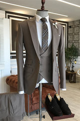 Gray Bespoke Peaked Lapel Three-Piece Business Suit
