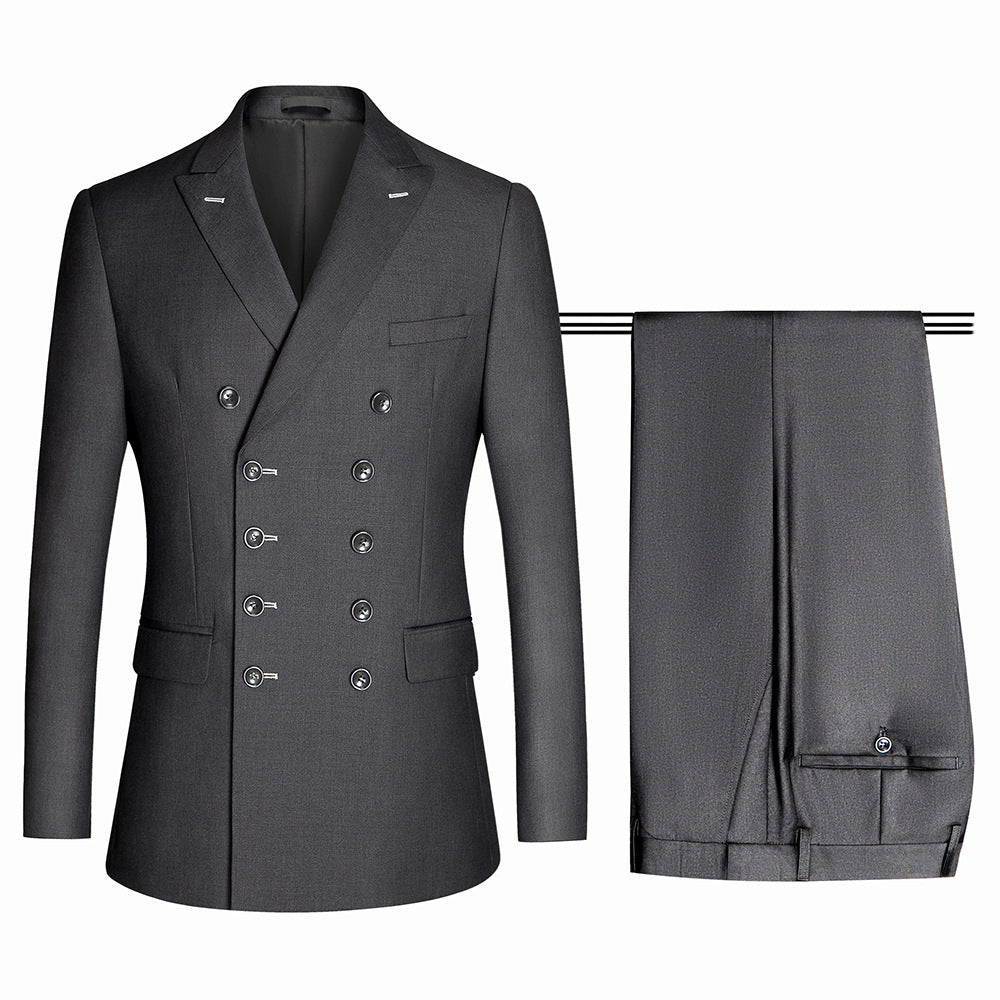Gray Double Breasted Simple Peaked Lapel Business Suit