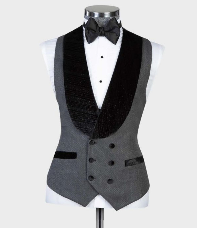 Gray Stylish One Button Wedding Suit with Black Shawl Lapel