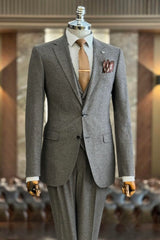 Gray Three-Piece Notched Lapel Men's Business Suit