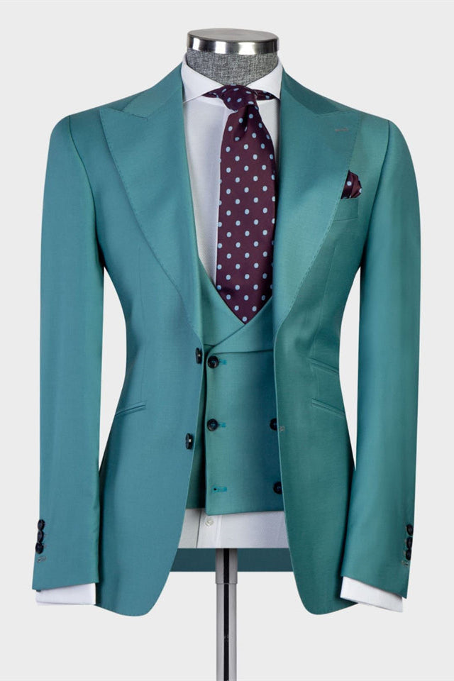 Green Fashion Peaked Lapel Two-Button 3-Piece Men’s Suit Ensemble