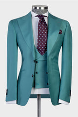 Green Fashion Peaked Lapel Two-Button 3-Piece Men’s Suit Ensemble