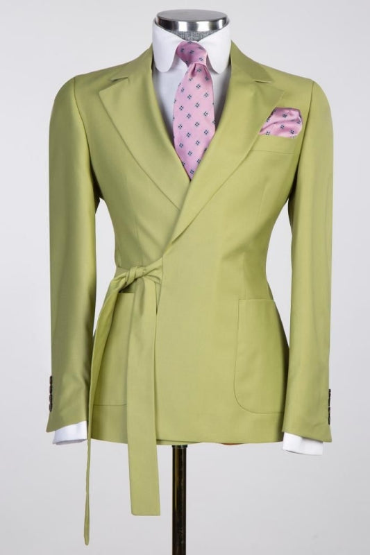Green Notched Lapel Snug Fit Two-Piece Prom Suit