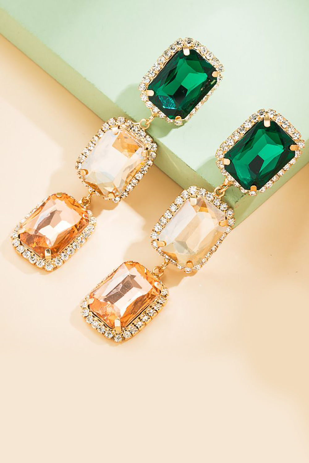 Green Rhinestone Beaded Party Earrings