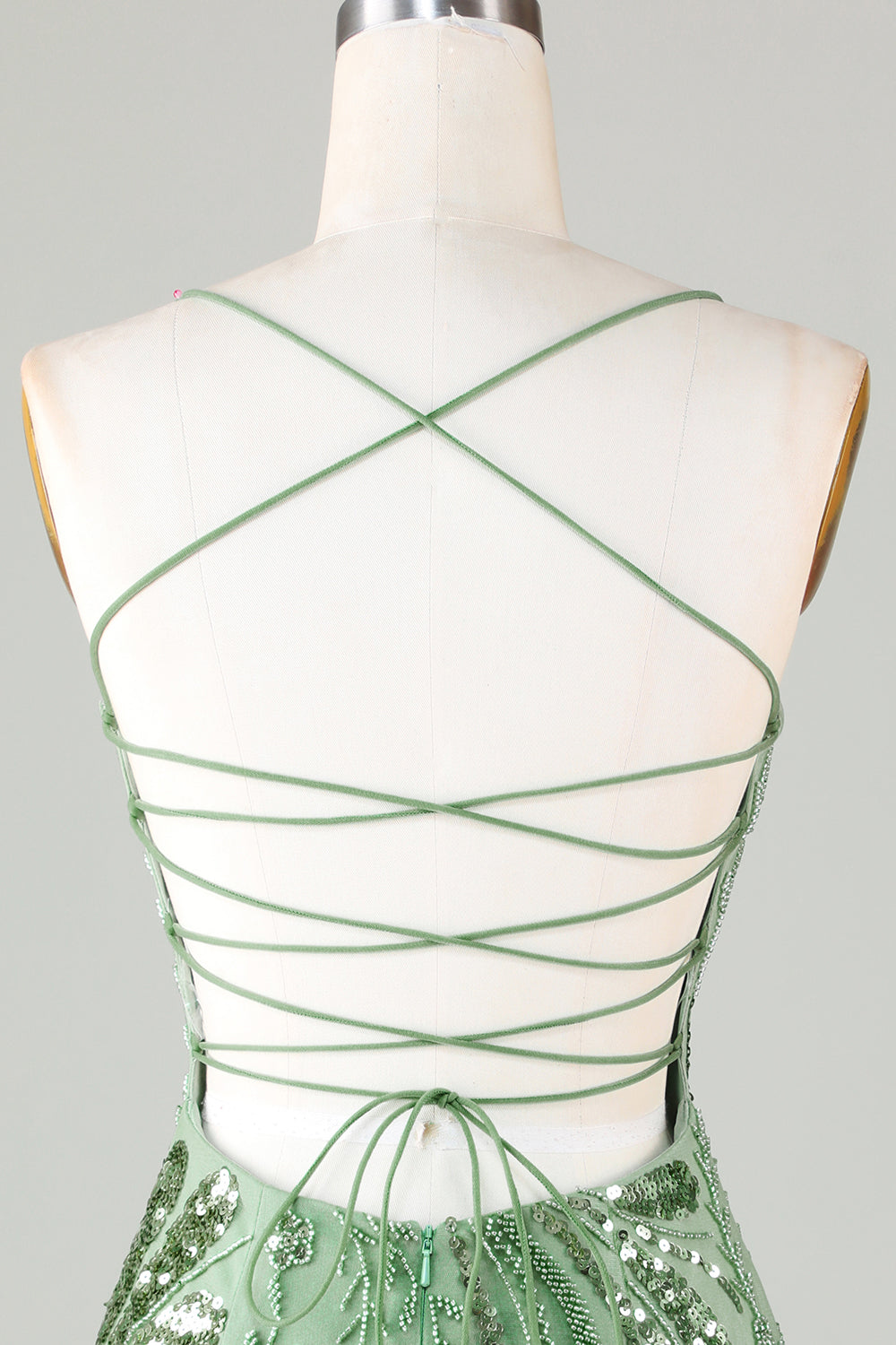 Hot Selling Sheath Spaghetti Straps Green Short Homecoming Dress with Criss Cross Back