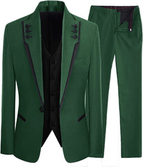 Green Shawl Lapel Slim Fit Three-Piece Prom Suit For Men