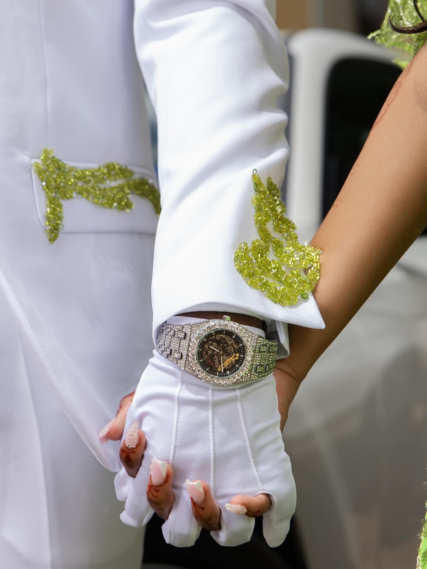 Green Strapless Sequined Prom Dress Sheer Mermaid Gown with Veil