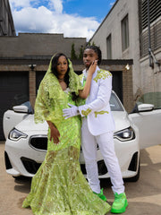 Green Strapless Sequined Prom Dress Sheer Mermaid Gown with Veil