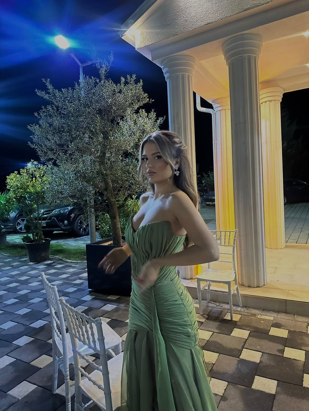 Green Sweetheart Sleeveless Ruched Mermaid Chiffon Ruffled Floor Formal Evening Dress