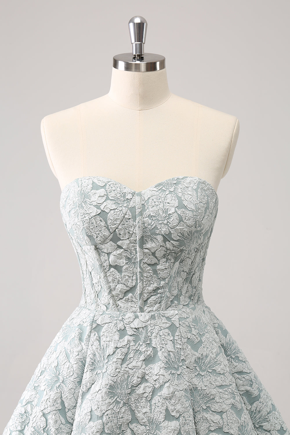 Grey Green Sweetheart Strapless 3D Floral Lace Boned Corset Flared A-Line Short Homecoming Dress