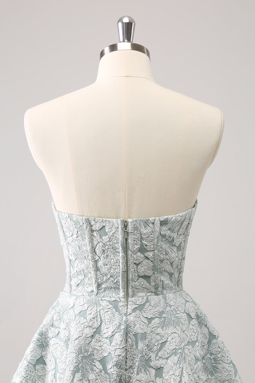 Grey Green Sweetheart Strapless 3D Floral Lace Boned Corset Flared A-Line Short Homecoming Dress